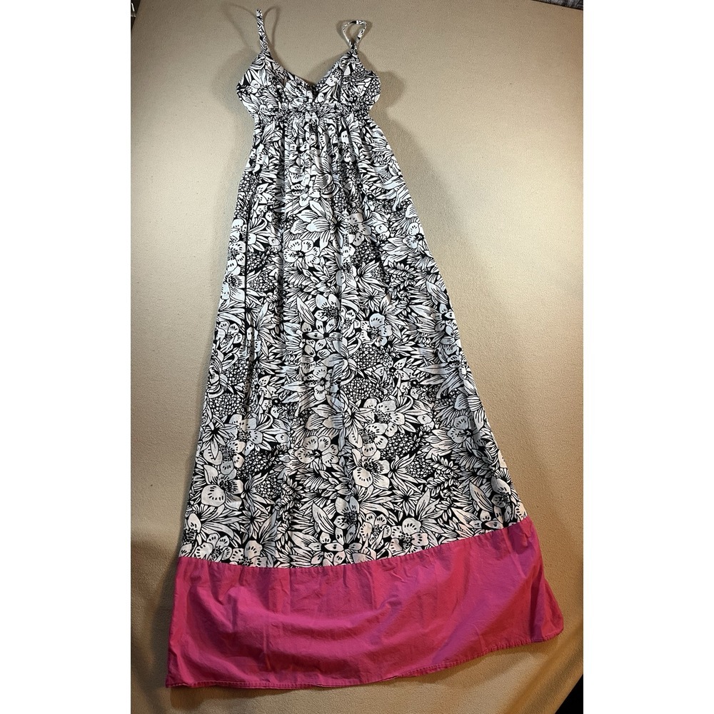 Aeropostale Maxi Dress Women's XS Black‎ White Pink Floral Hawaiian Resort Y2K - Picture 2 of 14